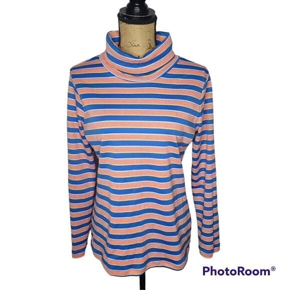 Vintage Tops - Vintage 70s vibe Blue Orange Striped Turtleneck